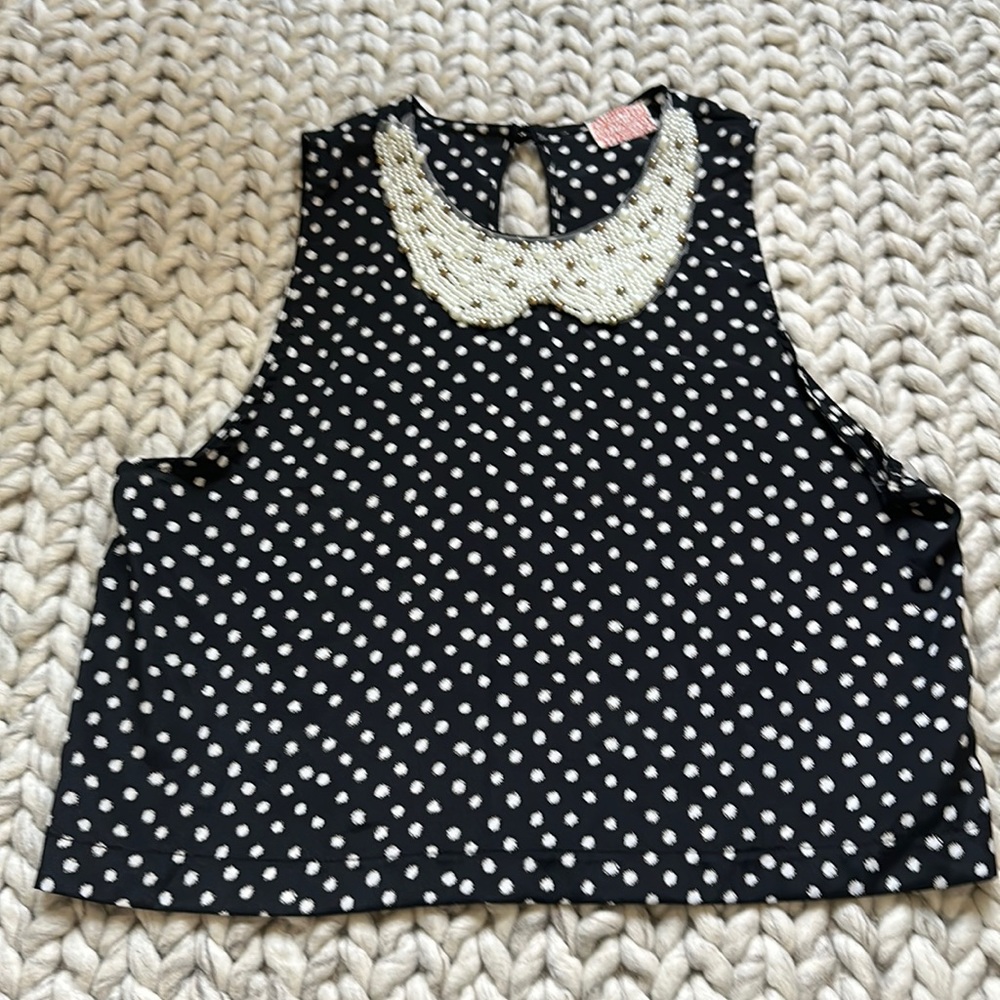 AUDREY 3+1 polk-a-dot blouse with attached neckpiece. NEVER WORN